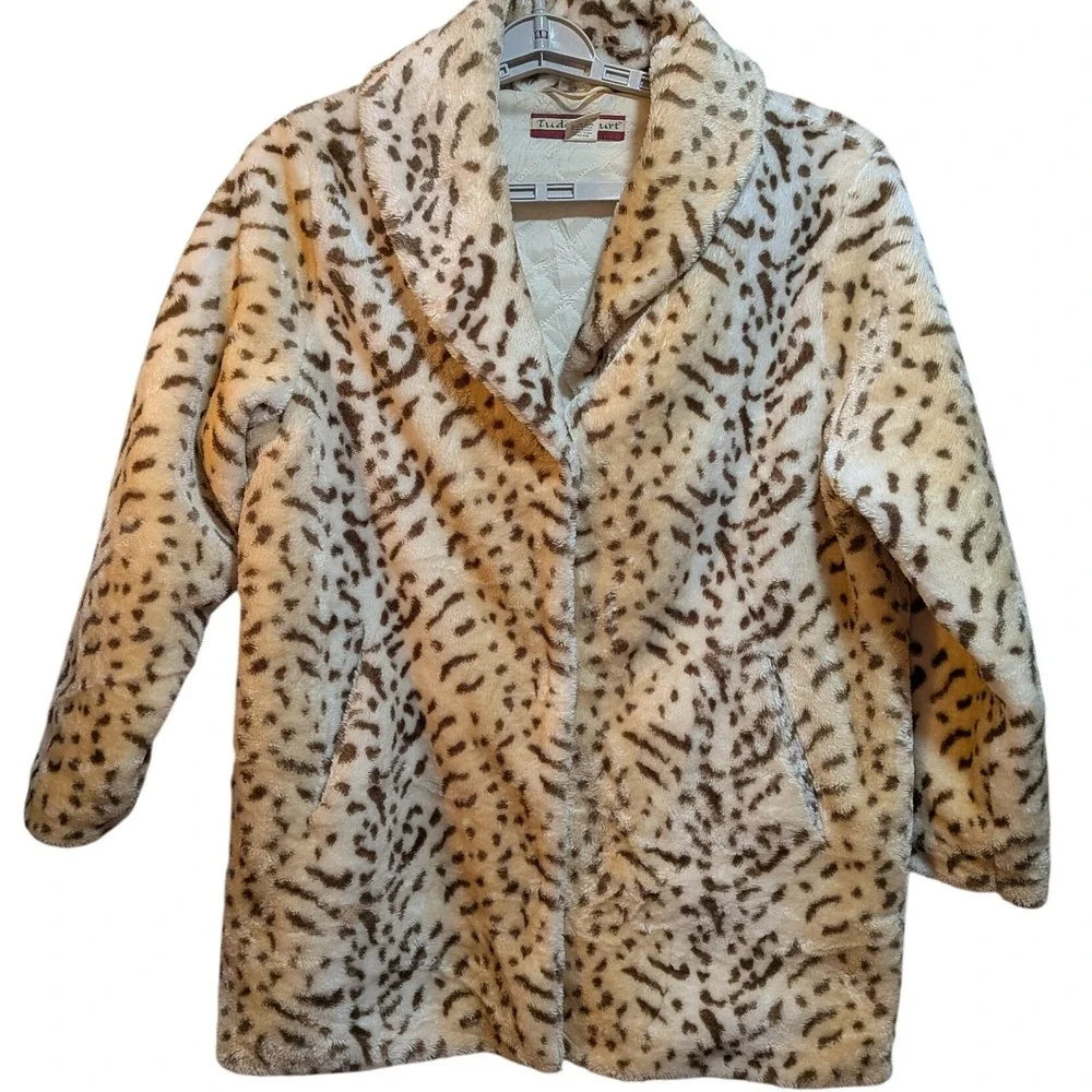 Vintage Y2K 80s Mobwife Queen Boho Festival Soft Faux Fur Snow Leopard L Coat - Picture 2 of 10